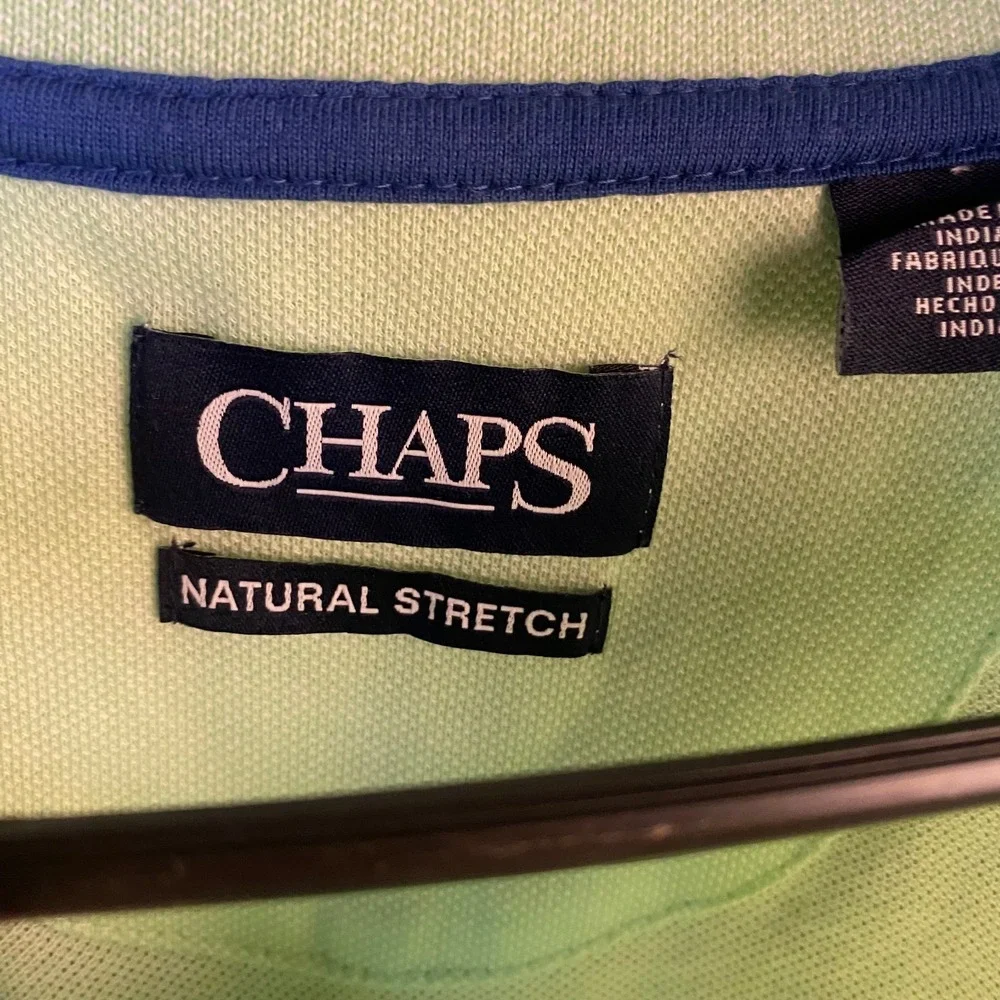 New with tags Chaps Natural Stretch men's polo shirt in size XXL. Green striped